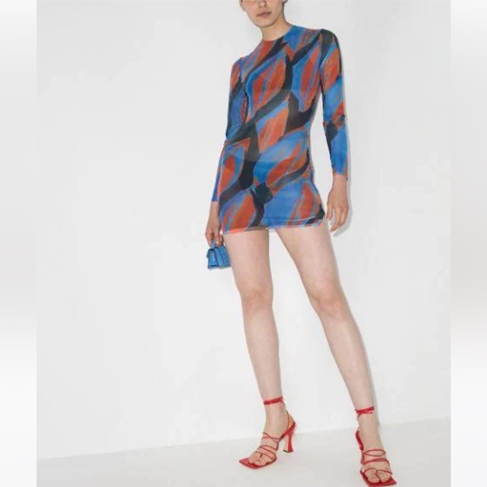Louisa Ballou Heatwave Triple Ring Long Sleeve Mesh Mini Dress Size S